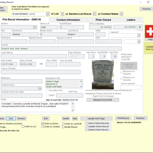 CemeteryPro Cemetery Record