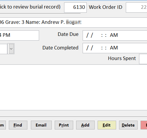 CemeteryPro Work Orders