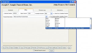 Cremation Billing Screen